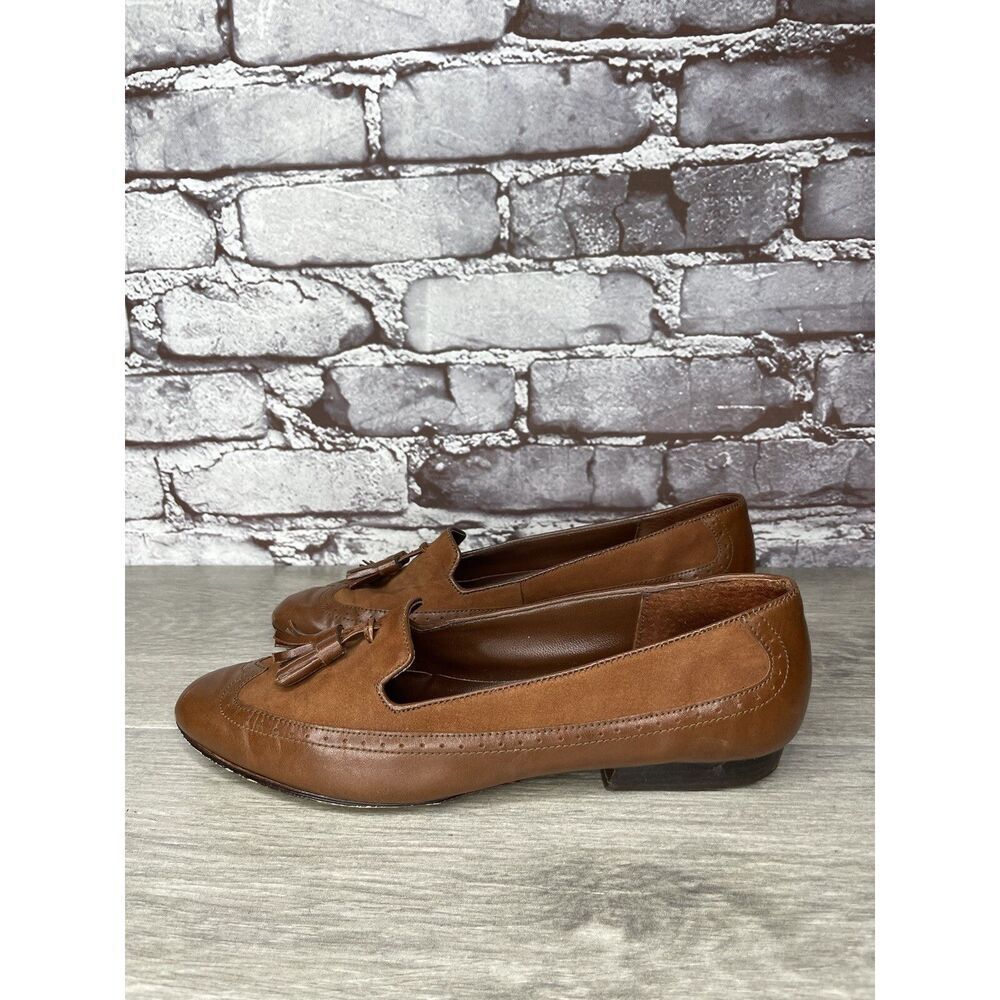 Cappagallo Brown Leather Wingtip Tassel Loafer Shoes Women Sz 6M US